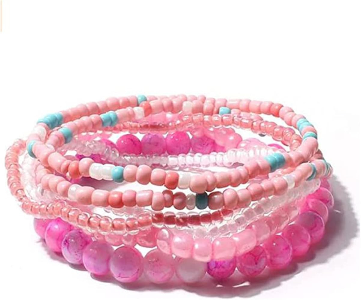 6-10Pcs Bohemian Stackable Beaded Bracelet Set for Women Friend Boho Layered Faux Pearl Crystal S... | Amazon (US)