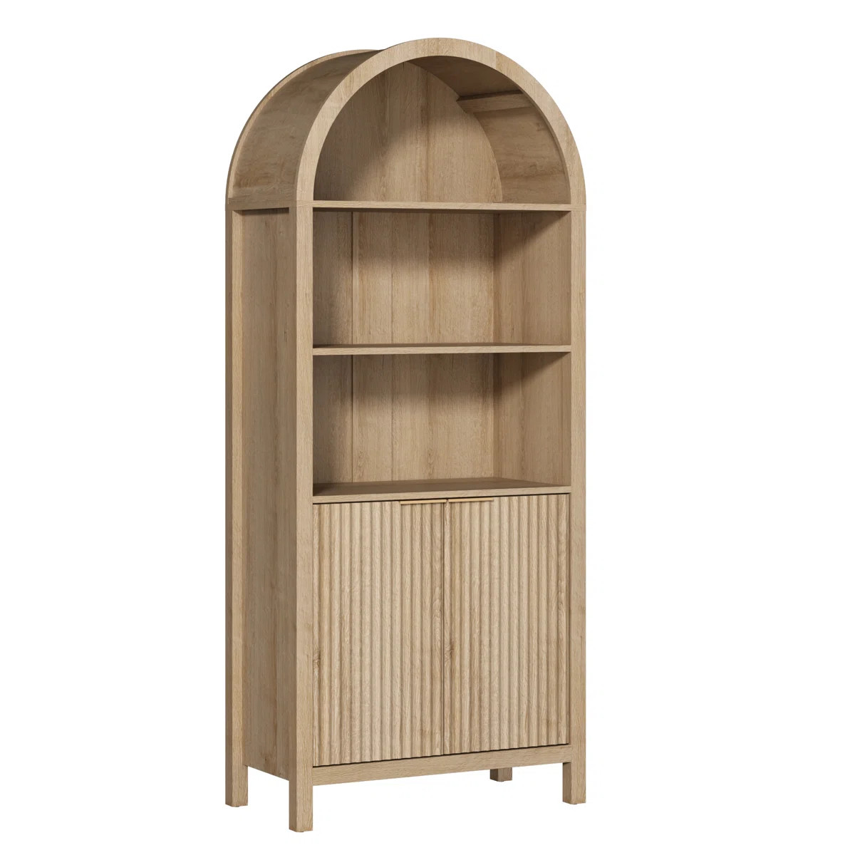 71''H Arched Cabinet 5-Tier Bookcase with Fluted Door and Adjustable Shelves | Wayfair North America