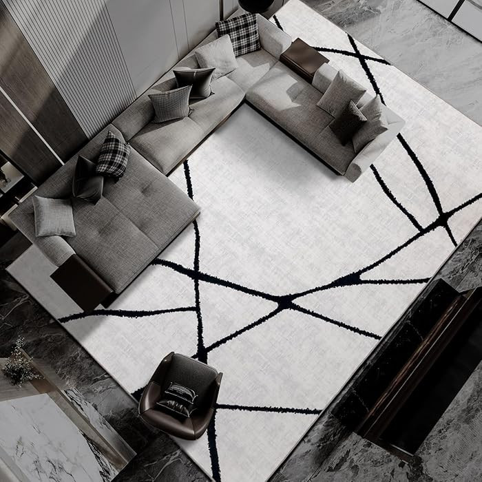YIHOUSE Geometric 9x12ft Modern Washable Area Rug for Living Room Bedroom - Large Abstract Black ... | Amazon (US)