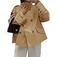 Tankaneo Womens Cropped Trench Coat Oversized Double Breasted Stand Collar Short Jacket Fall Casu... | Amazon (US)