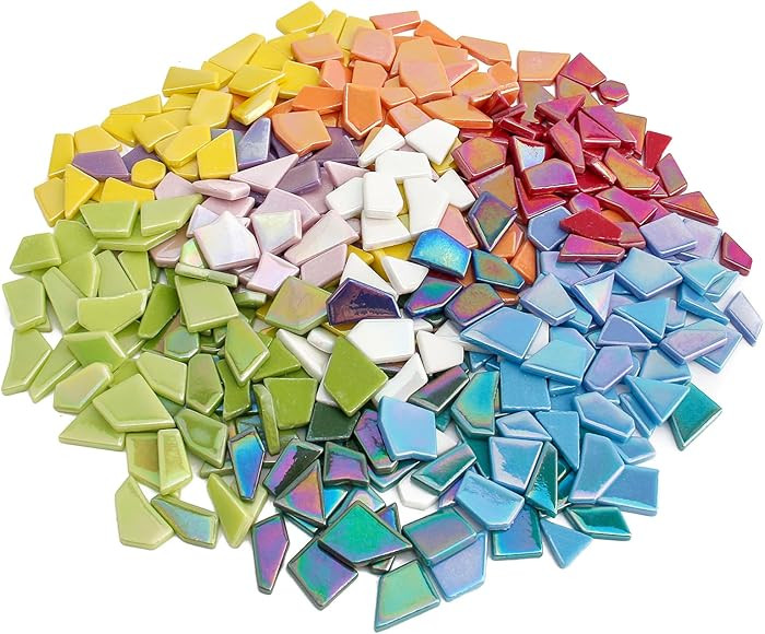 Iridescent Glass Mosaic Tiles for Crafts Bulk,454g Broken Mosaic Glass Pieces for Garden Crafts K... | Amazon (US)