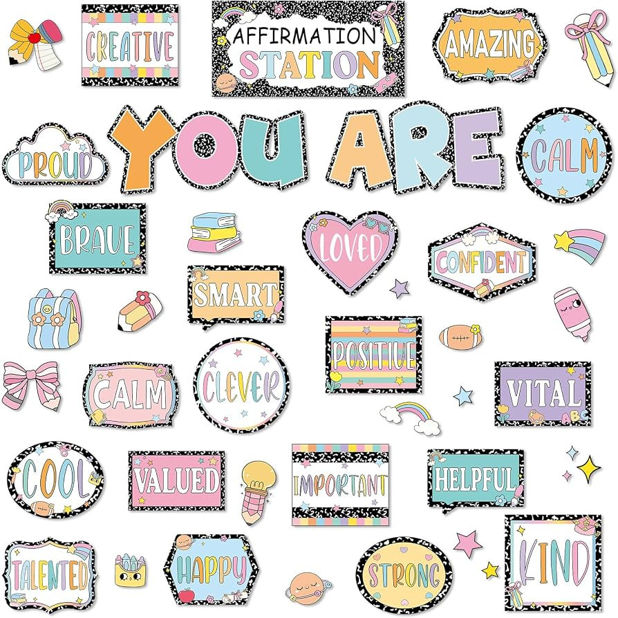 43PCS Composition Notebook Affirmation Station Bulletin Board Set Positive Bulletin Board for Cla... | Amazon (US)