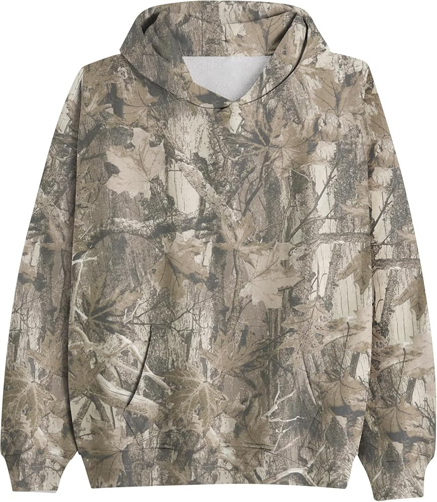Camo Hoodie for Men Women Oversized Fleece Maple Leaf Hooded Sweatshirt Graphic Print Pullover Ho... | Amazon (US)