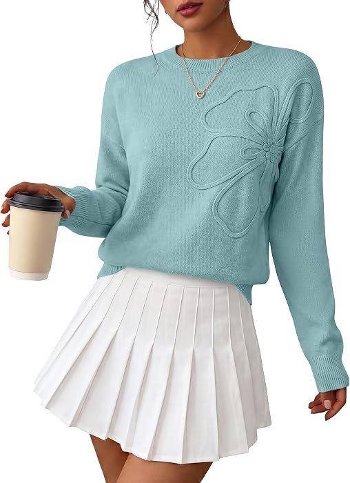 ANRABESS Women's Long Sleeve Flower Sweaters Trendy 2026 Cute Fall Outfits     Cute 3D Floral Pul... | Amazon (US)