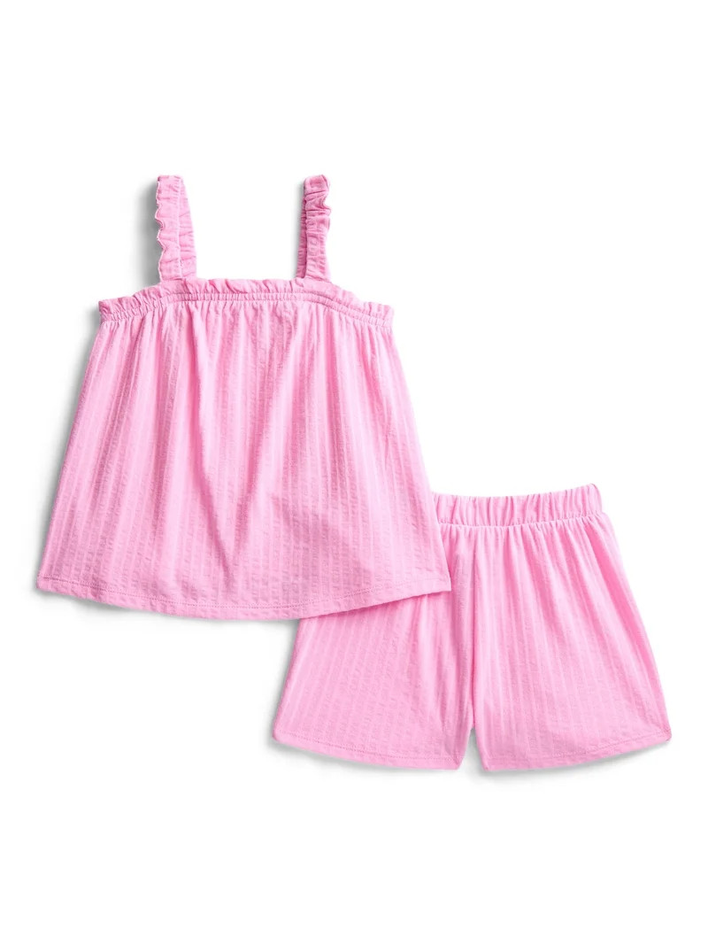 Wonder Nation Toddler Girls Ribbed Tank Top and Shorts 2-Piece Set, Sizes 12M–5T | Walmart (US)