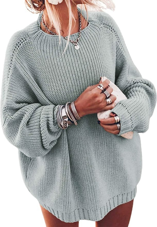 Ugerlov Women's Oversized Sweaters Batwing Sleeve Mock Neck Jumper Tops Chunky Knit Pullover Swea... | Amazon (US)