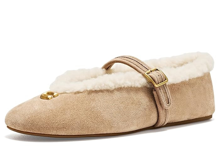 COACH Sculpted C Shearling Mary Jane Women's Flat Shoes Soft Beige: 11 M | Zappos.com