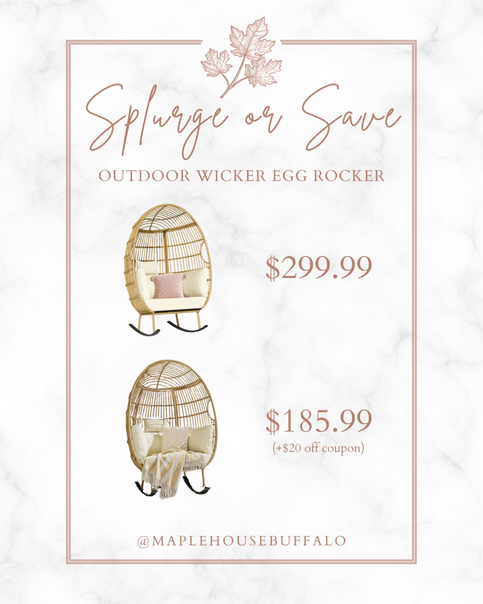 Save or Splurge - this outdoor, oversized wicker egg rocking chair is the cutest! 

Patio furniture, outdoor furniture

#LTKStyleTip #LTKSaleAlert #LTKHome