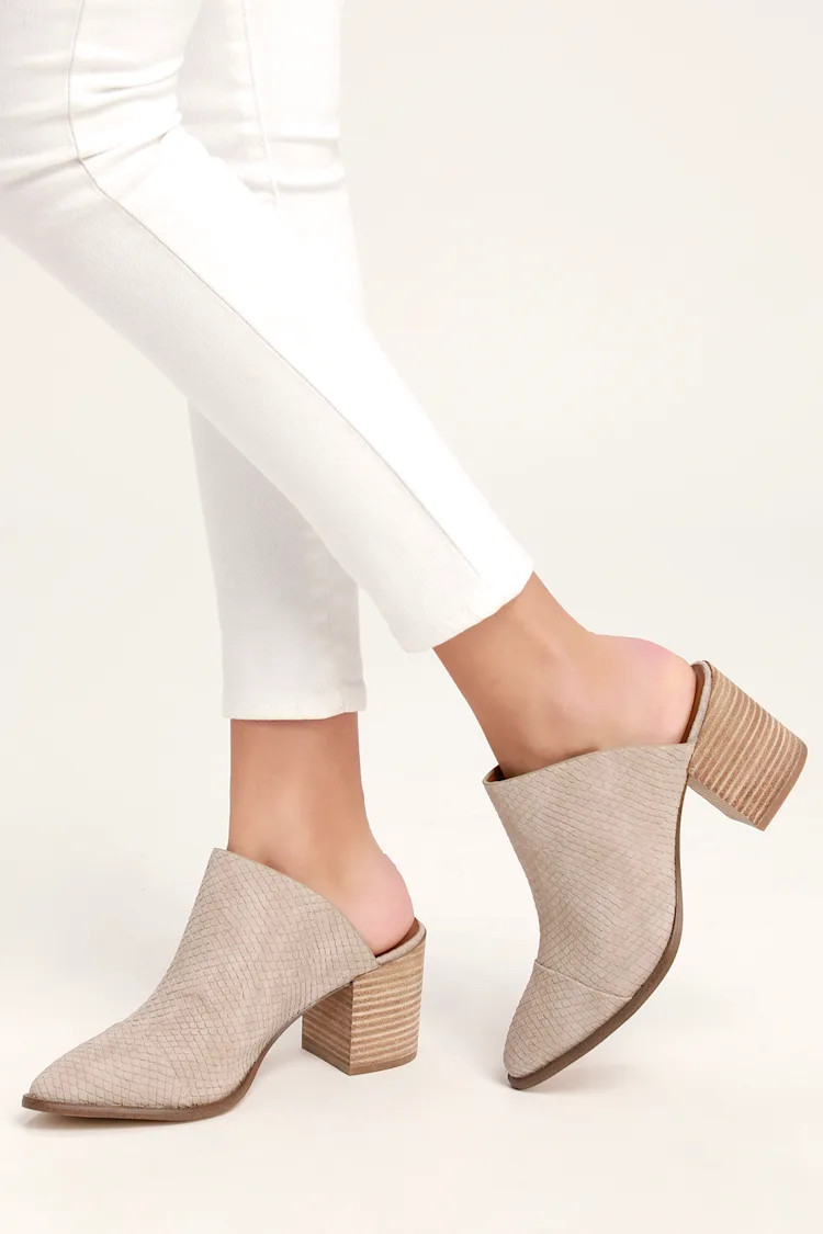 Tosh Stone Snake Embossed Pointed Toe Mules | Lulus