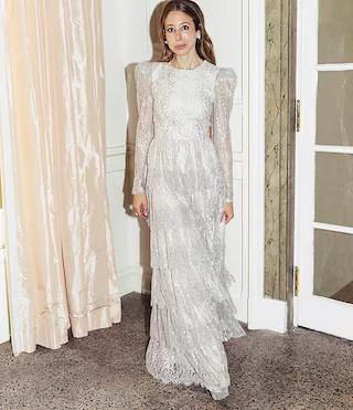 x Born on Fifth Clara Metallic Lace Long Sleeve Tiered Ruffle Maxi Dress | Dillard's