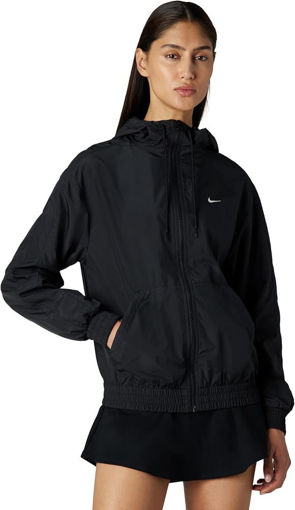 Amazon.com: Nike Women's Sportswear Classic Wovens Loose UV Hooded Jacket, White/Black, Medium : ... | Amazon (US)