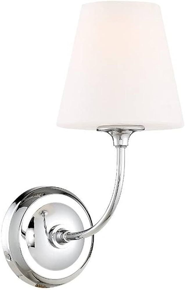 Contemporary 1 Light Armed Wall Sconce in Polished Chrome and White Glass Cone Shade | Amazon (US)