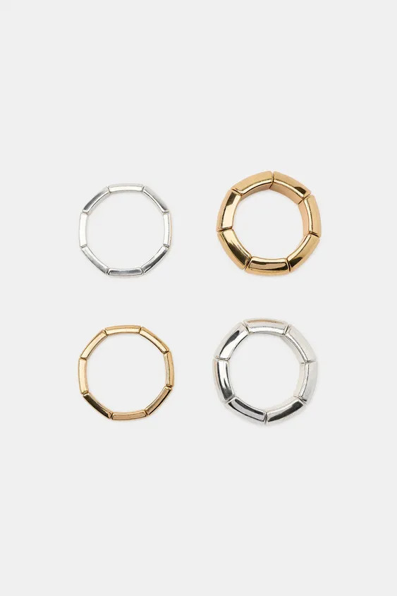 Pack of four elastic bracelets in assorted sizes with metallic piece appliqu\u00e9s. | Zara US