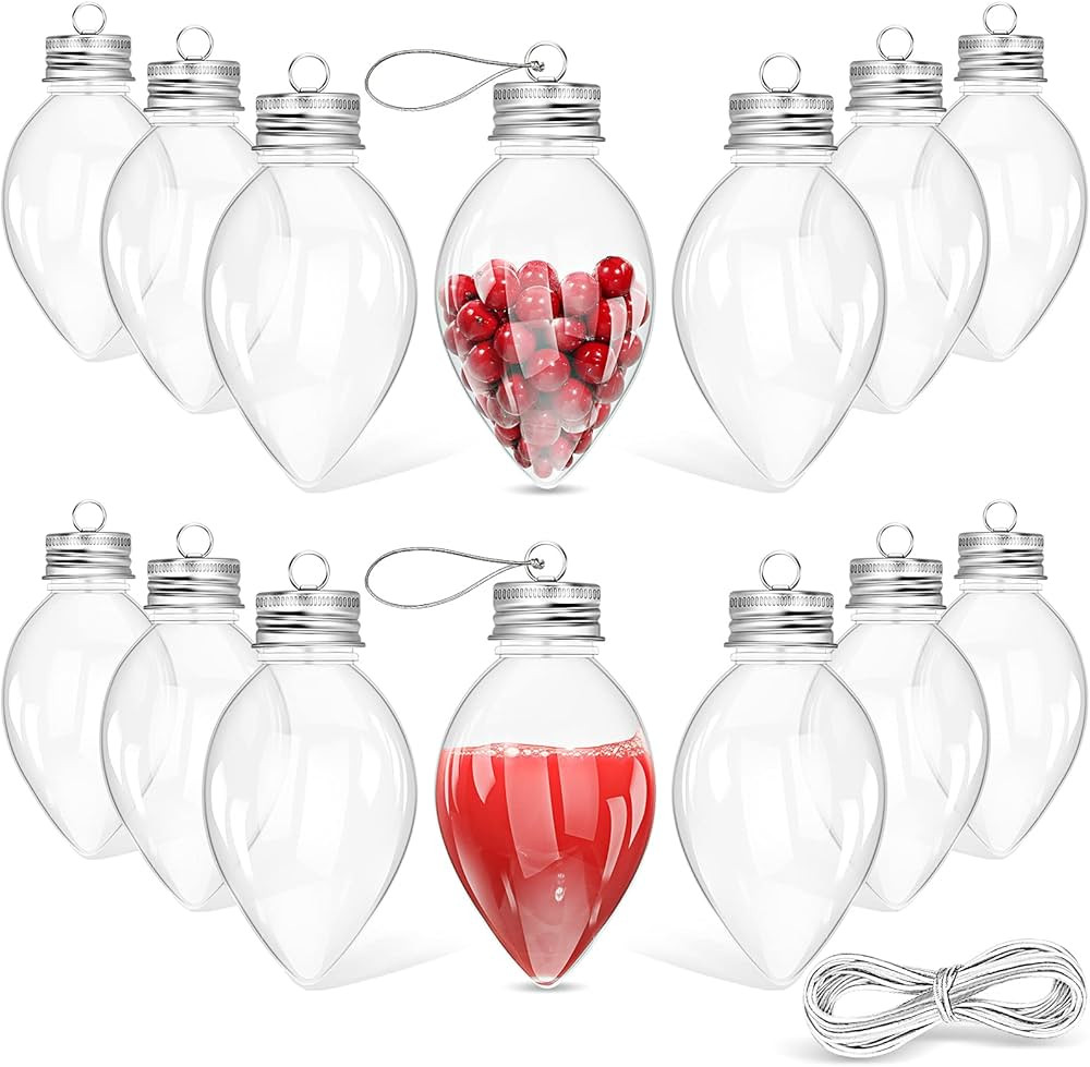 12 Pieces Fillable Light Bulb Shaped Christmas Ornaments Plastic Candy Containers DIY Clear Fille... | Amazon (US)