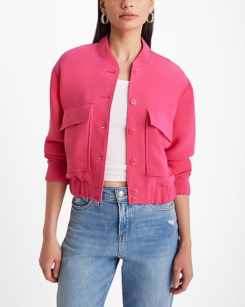 Luxe Comfort Patch Pocket Cropped Bomber Jacket | Express (Pmt Risk)