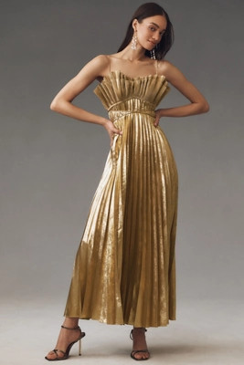Acler Sanna Pleated Metallic Maxi Dress | Anthropologie (US)