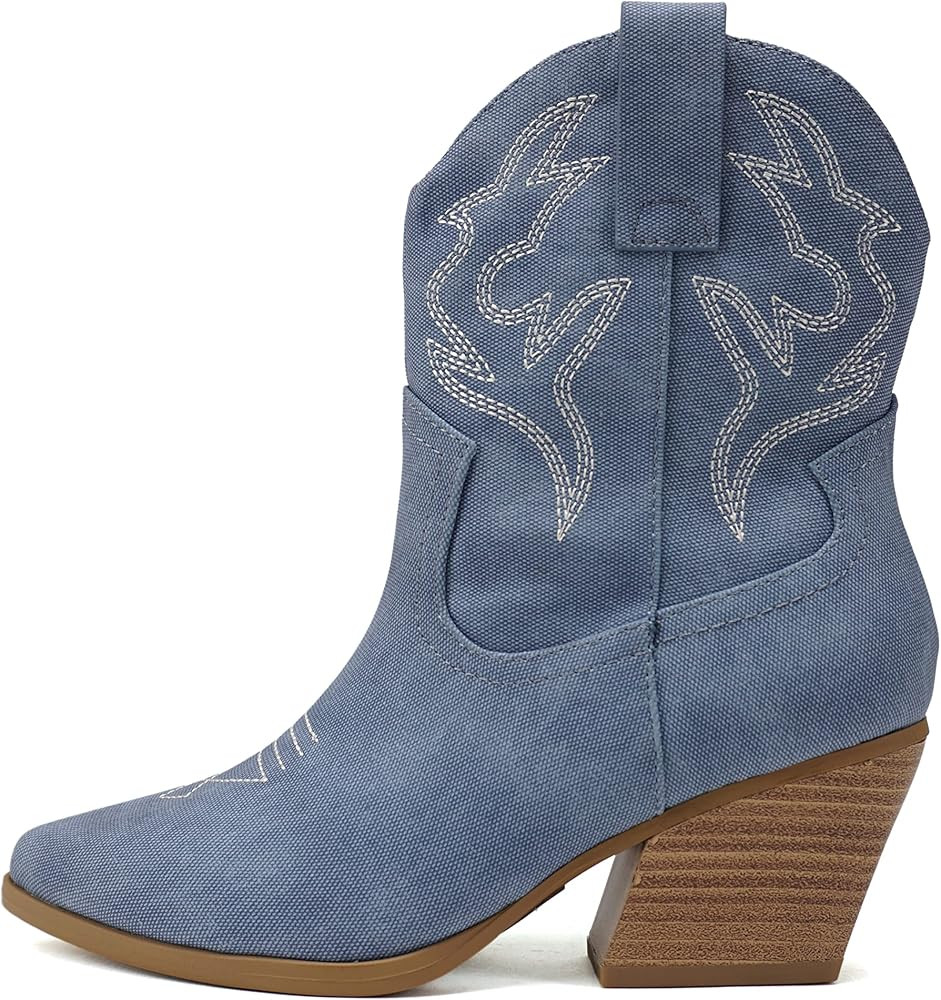 “BLAZING” ~ Women Western Stitched Pointe Toe Low Heel High Top Ankle Shaft Boot Bootie | Amazon (US)