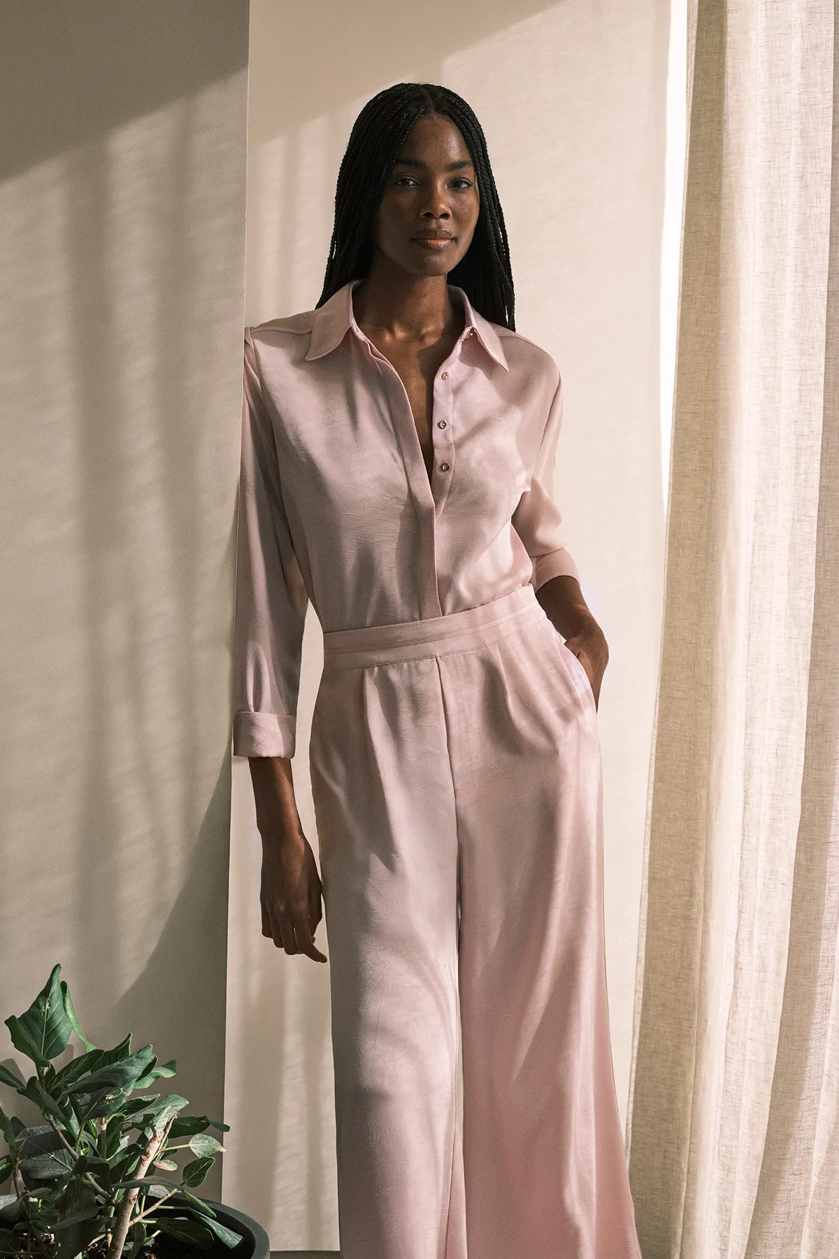 Petite Hammered Satin Wide Leg Woven Trouser | Karen Millen