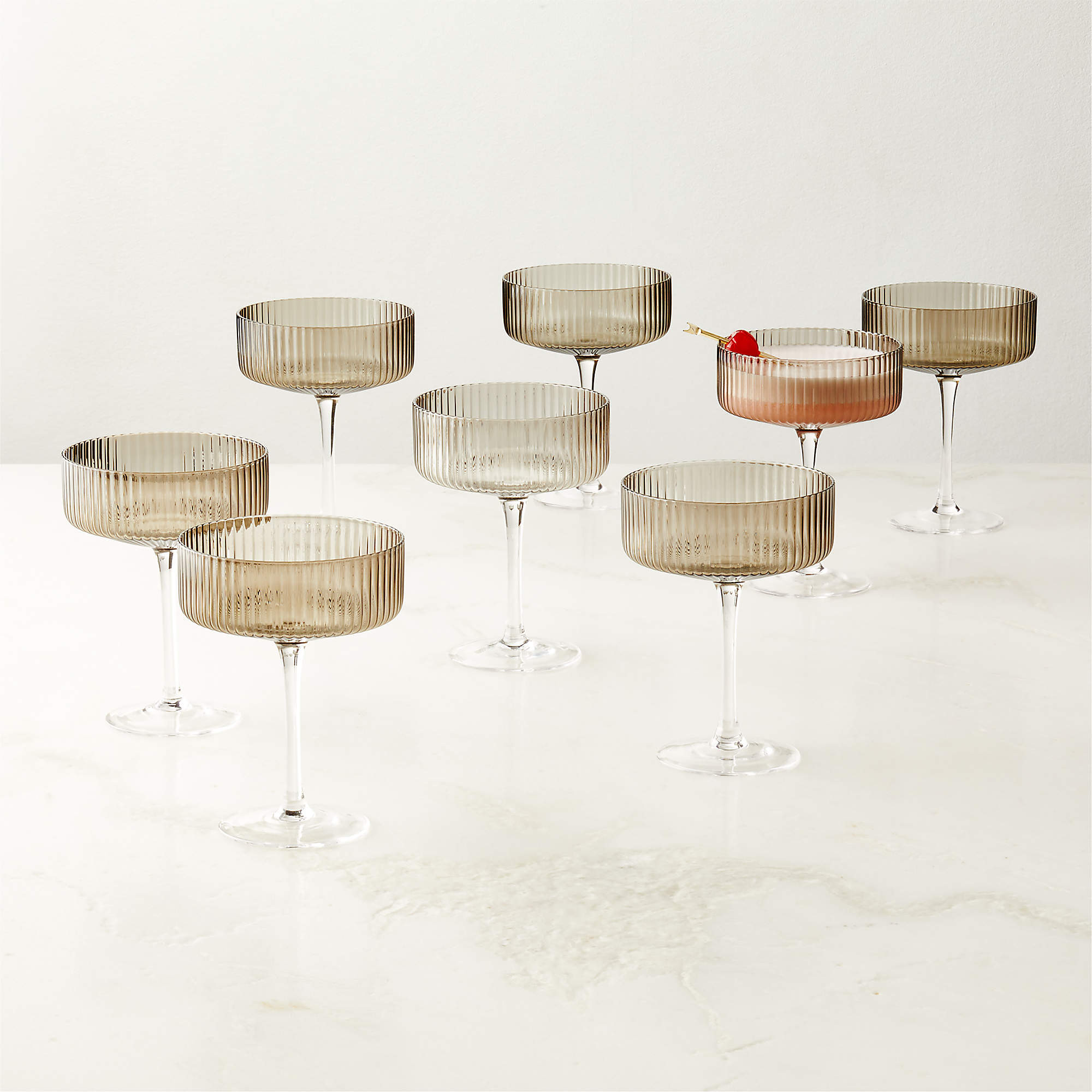 Eve Smoke Coupe Cocktail Glasses Set of 8 + Reviews | CB2 | CB2