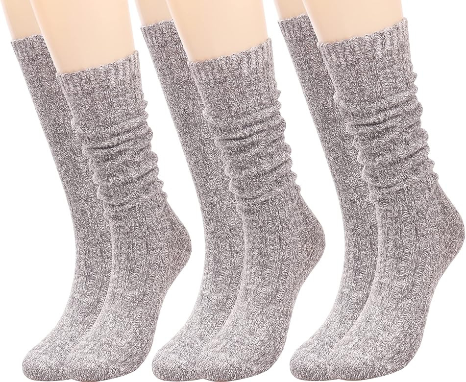 TINTAO 3 Pairs Women Winter Wool Cable Knit Crew Knee High Boot Socks,Size 5-11 W605 | Amazon (US)