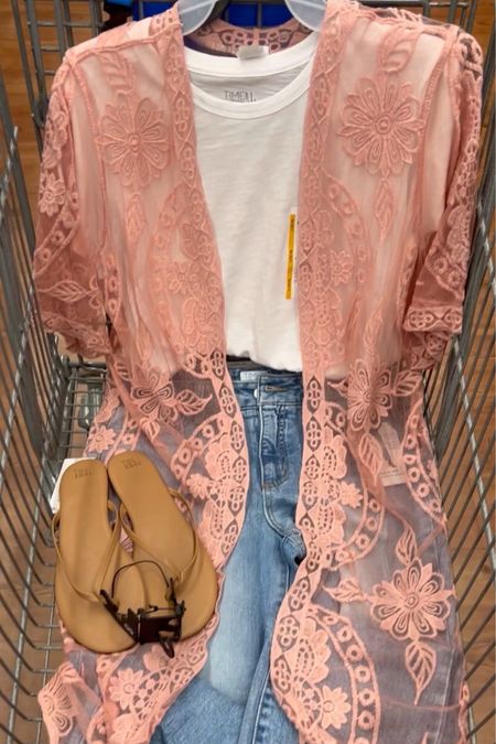 Walmart outfit idea with these new destructed hem straight leg jeans and lace duster cardigan. I got my usual 6 in the jeans and the S/M in the duster. Makes a great beach swimsuit coverup too! // Vacation outfit spring summer casual dressy date night look inspo affordable budget babe fashion walmartfinds 

#LTKstyletip #LTKfindsunder50 #LTKfindsunder100