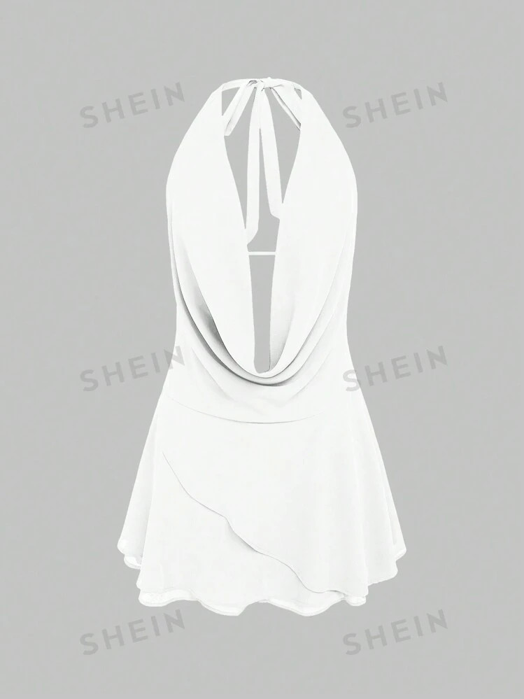 TrendsSHEIN Essnce Women Solid Color Halter Back-Tie Simple Mini Dress | SHEIN