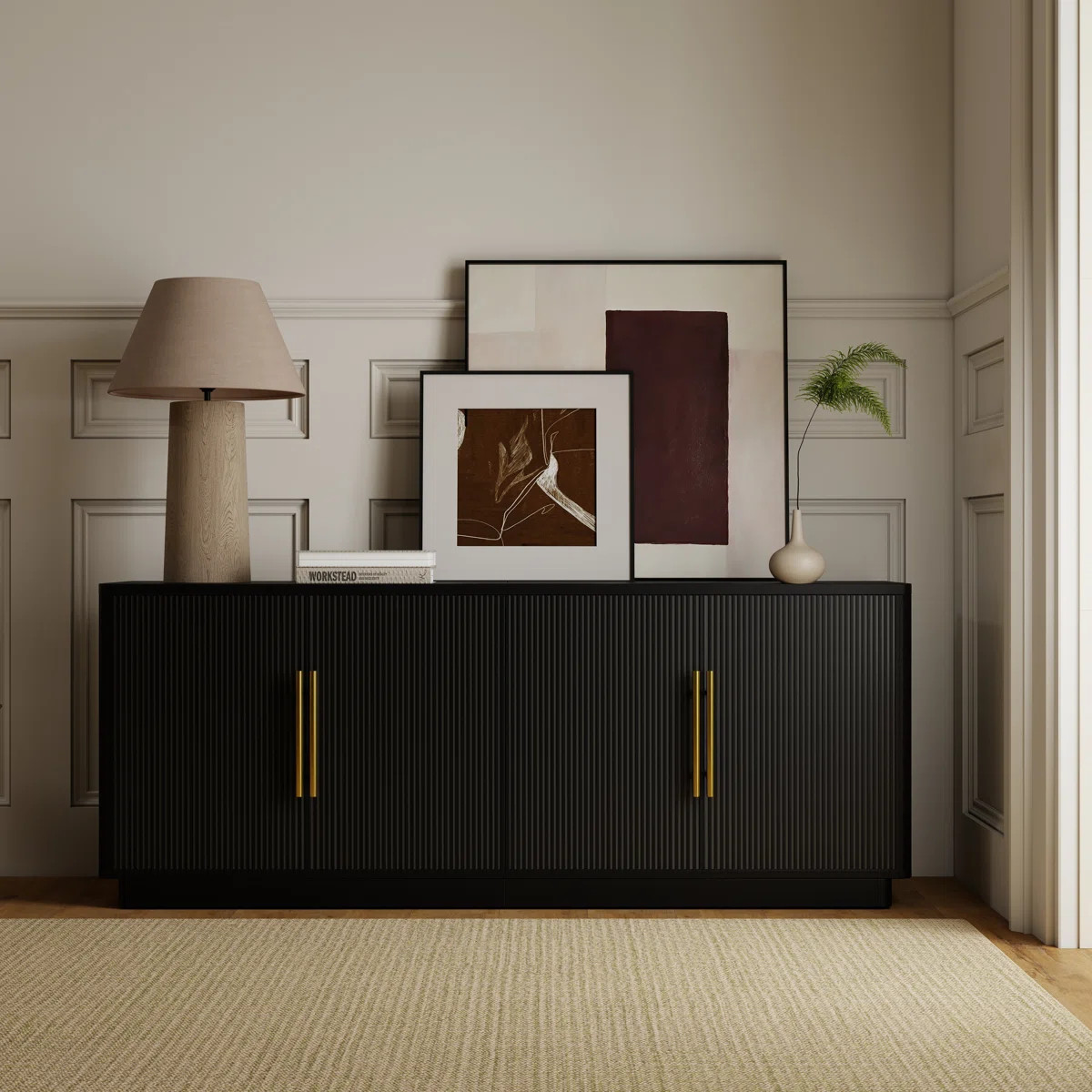 70"W Black Modern Fluted TV Stand for TV up to 78" with Storage | Wayfair North America