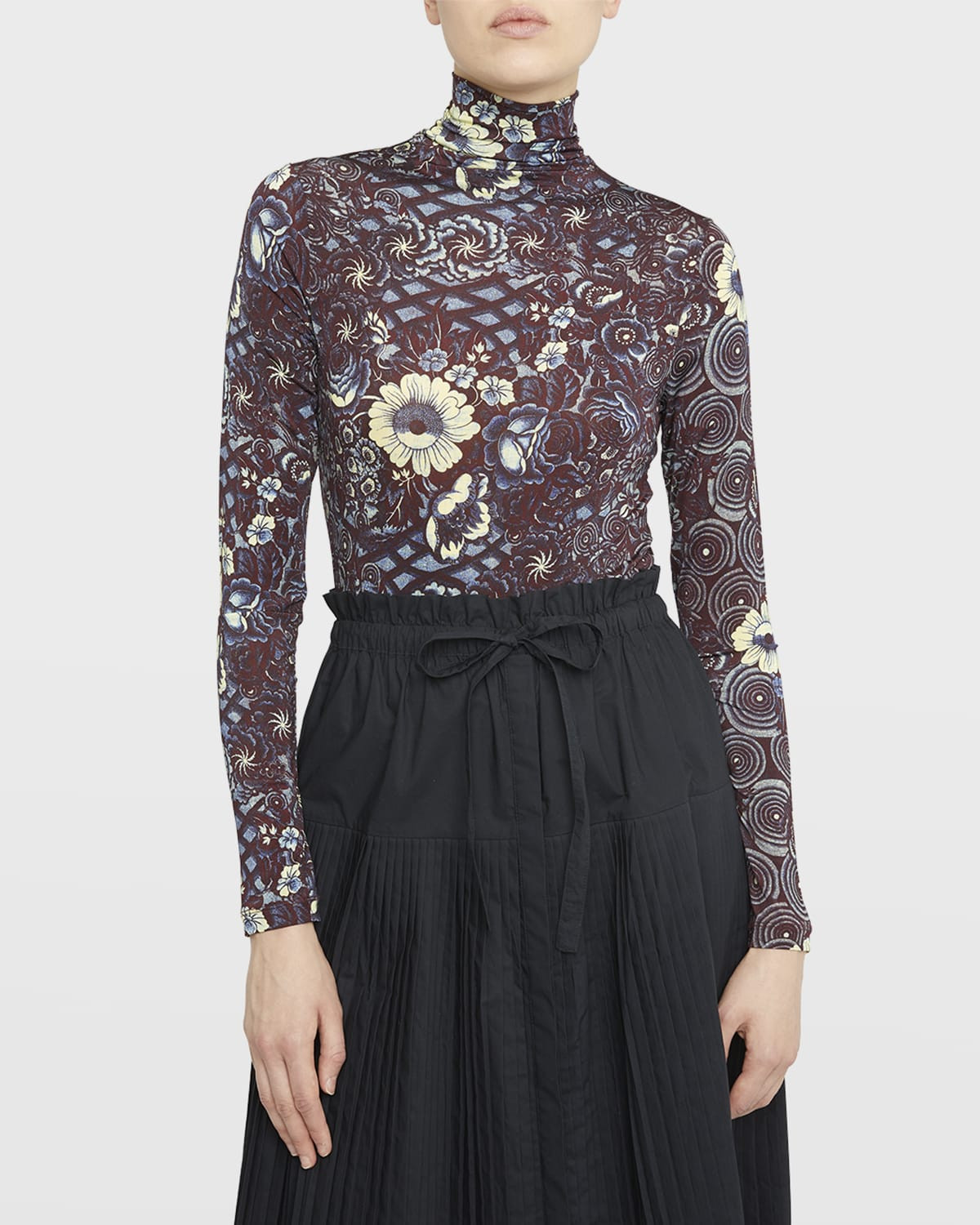 Aurelia Printed Tricot Turtleneck Top | Neiman Marcus