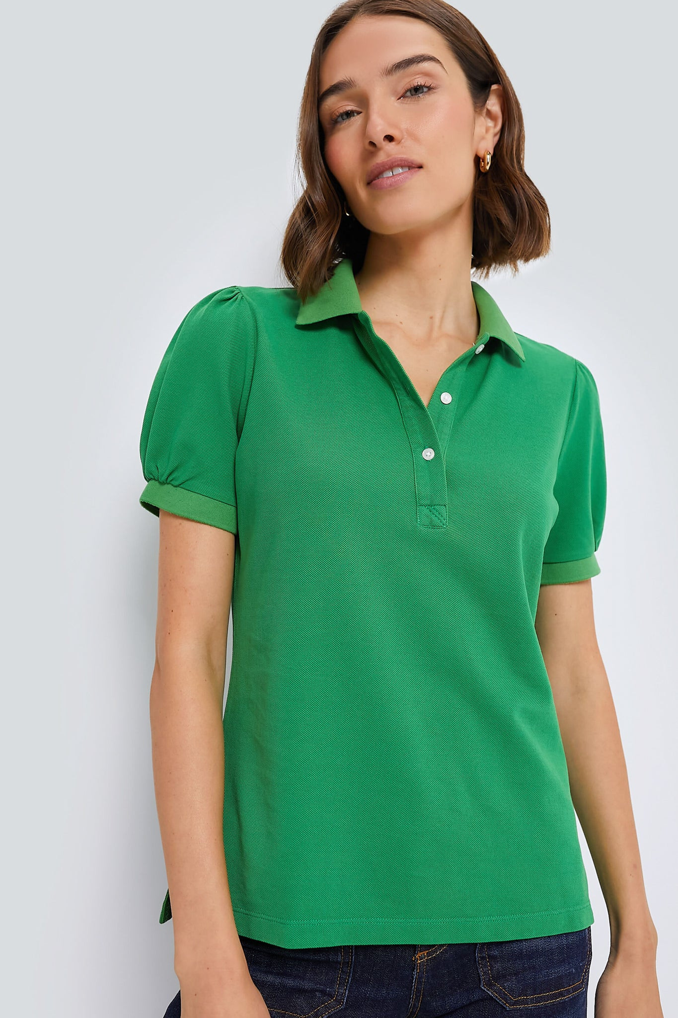 Green Pique Puff Sleeve Peggy Polo | Tuckernuck (US)