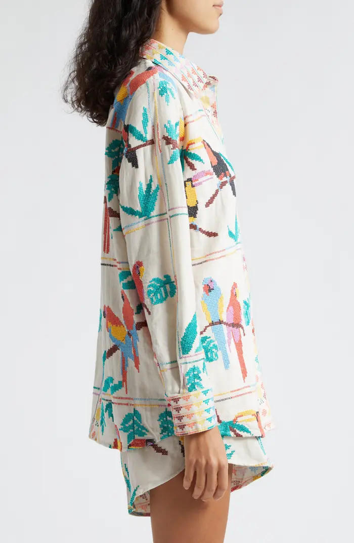 Tropical Stitch Linen Blend Button-Up Shirt | Nordstrom