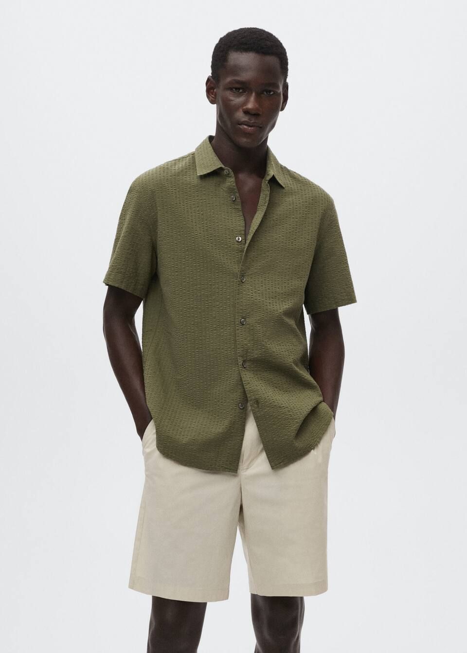Cotton seersucker shirt | MANGO (US)