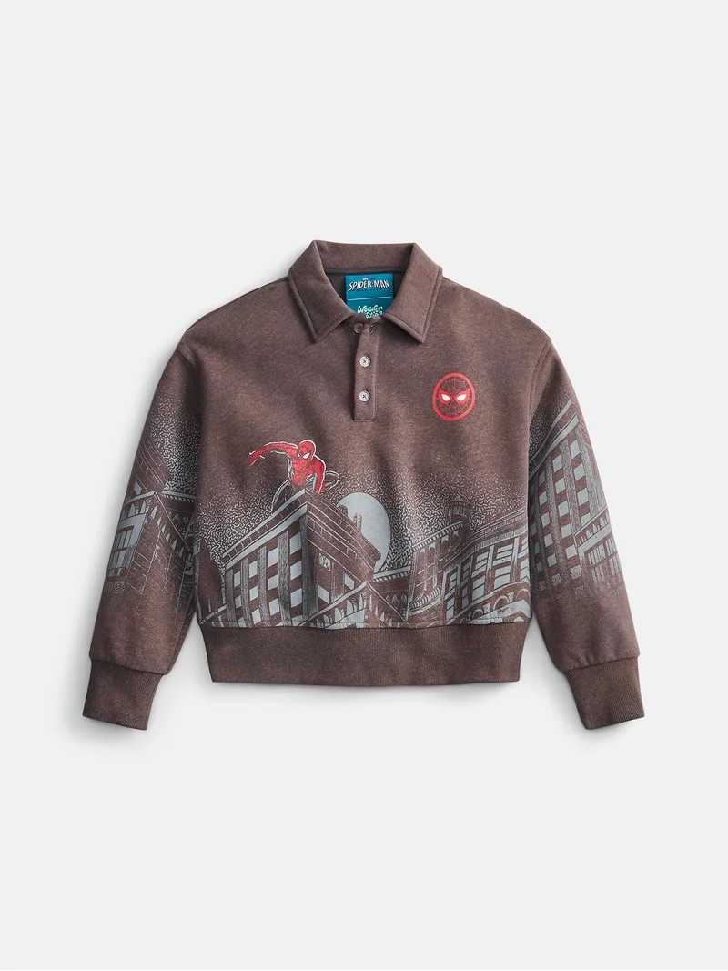 Wonder Nation Boys' Spider-Man Graphic Polo Sweatshirt with Long Sleeves, Sizes 4-18 | Walmart (US)