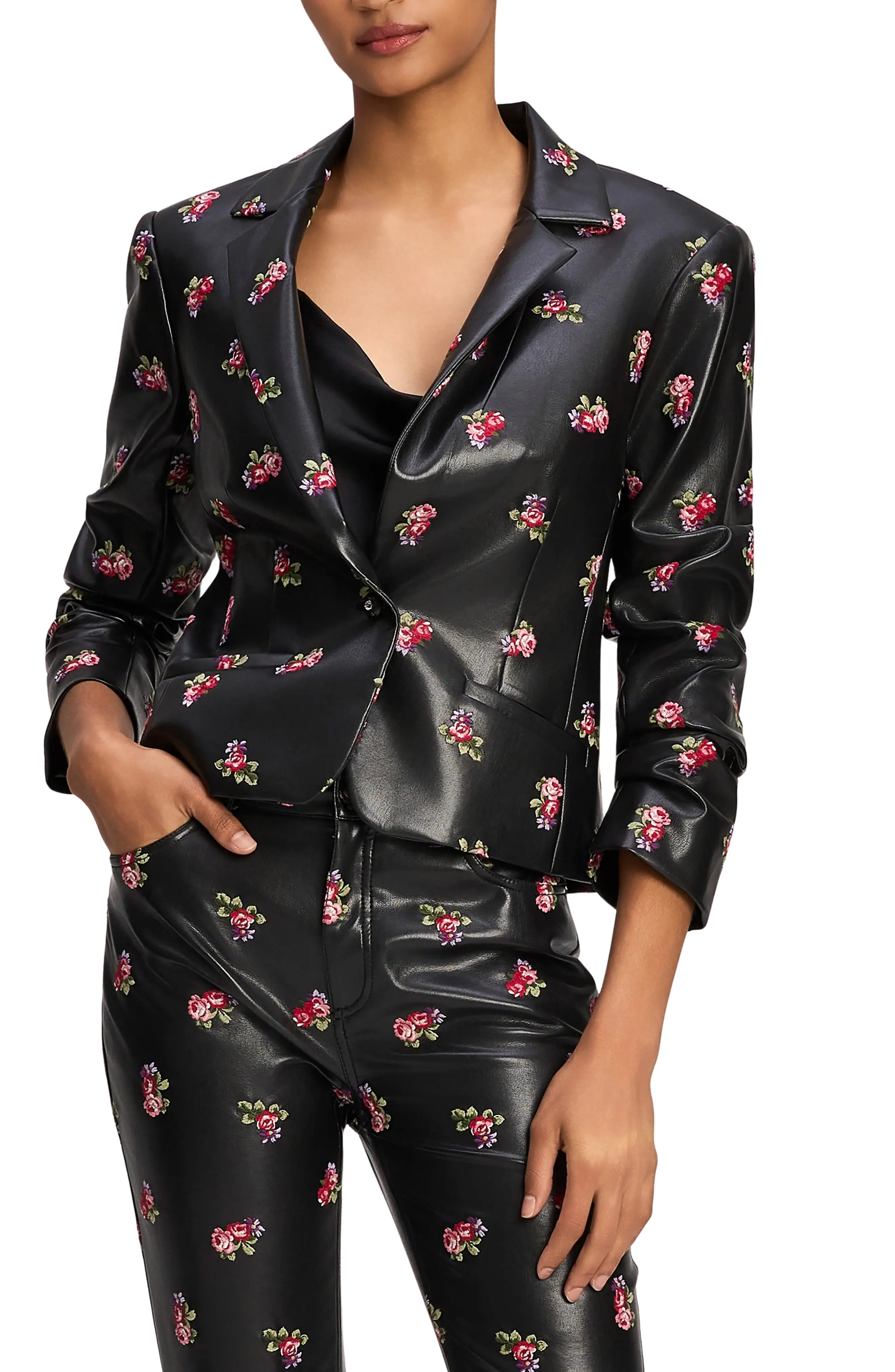 Cinq \u00e0 Sept Tossed Roses Le Petit Faux Leather Blazer (Women) | Nordstrom | Nordstrom