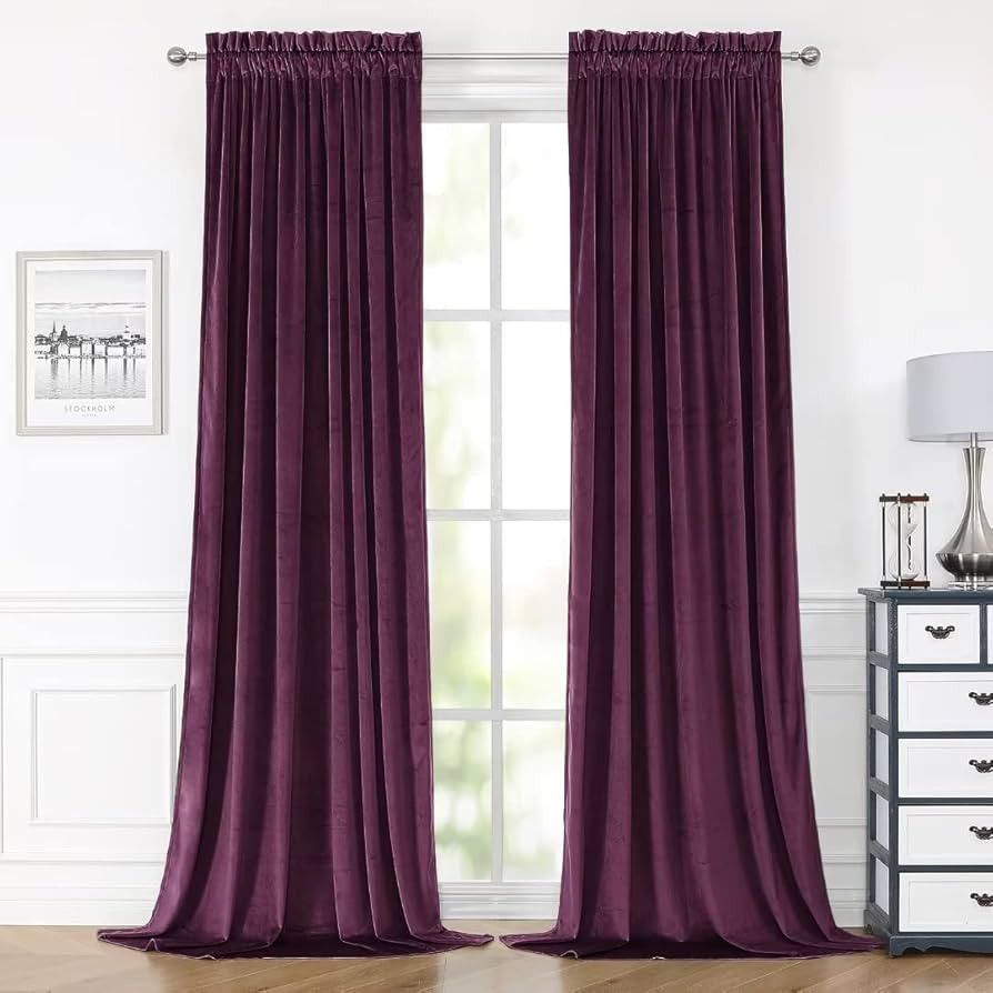 Purple Velvet Curtains 96 Inches for Bedroom, Thermal Insulated Blackout Curtains- Room Darkening... | Amazon (US)