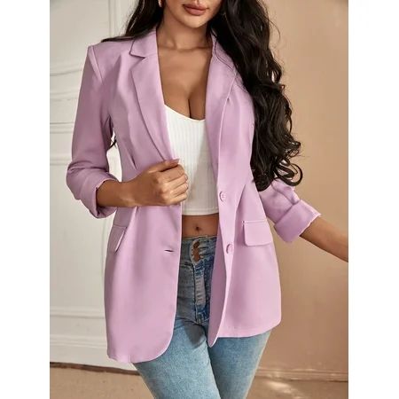 Lapel Neck Single Breasted Blazer Pink Elegant Pink Elegant A037W | Walmart (US)
