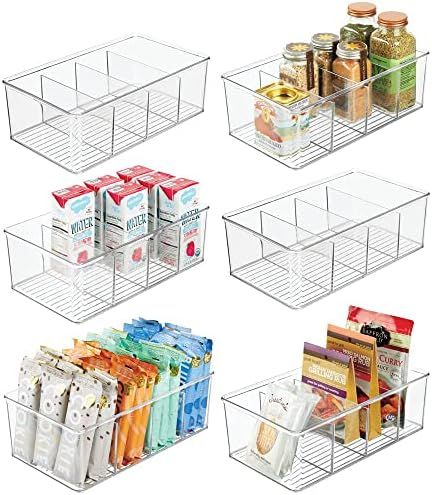 mDesign Plastic Food Storage Organizer Bin Box Container - 4 Compartment Holder for Packets, Pouc... | Amazon (US)