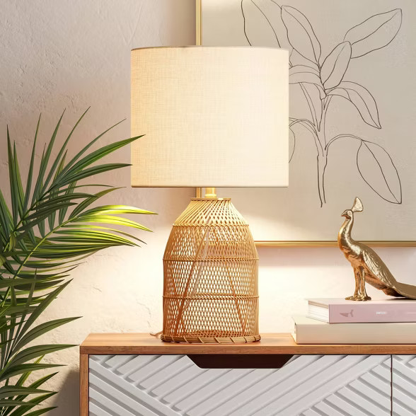 Rattan Diagonal Weave Table Lamp Tan - Opalhouse™ | Target