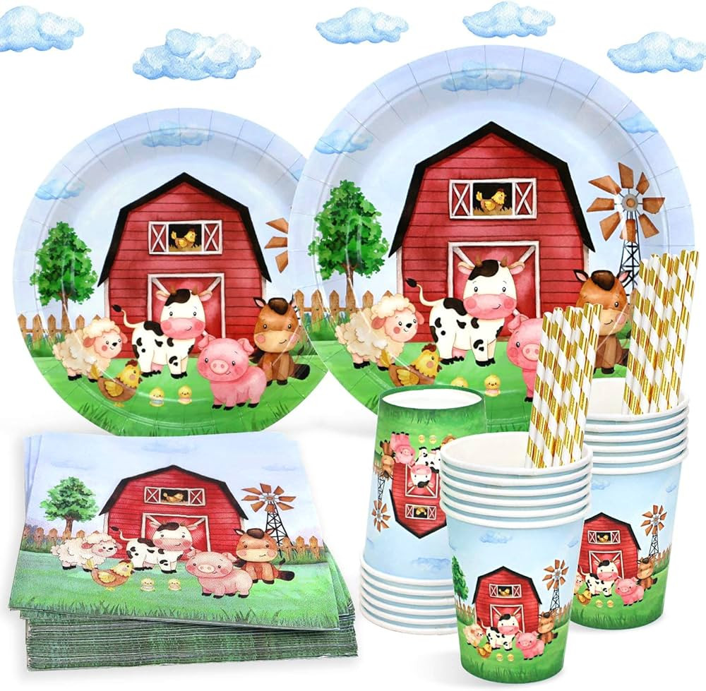 Heboland Watercolor Farm Birthday Party Supplies Plates Set for 25 Guests,125 Pieces Paper Plates... | Amazon (US)