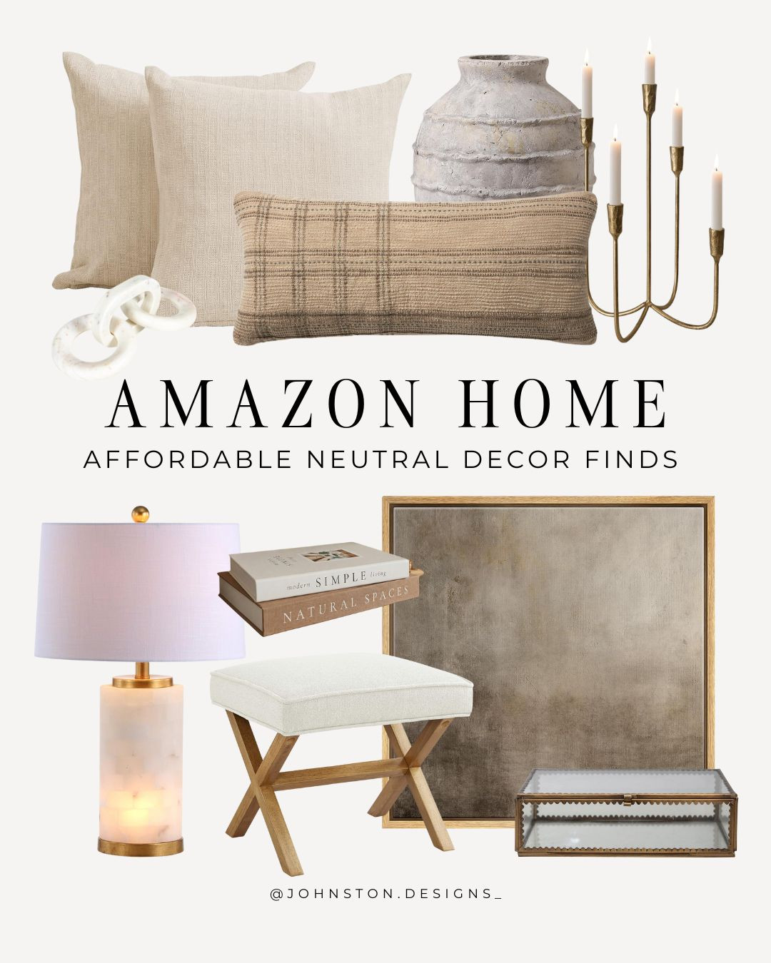 Affordable neutral decor finds for a home decor refresh! Neutral decor, wall art, pillows, vases, candelabra, luxury look for less, lamp, coffee table styling, Amazon home. 

 #LTKHome #LTKFindsUnder50 #LTKFindsUnder100