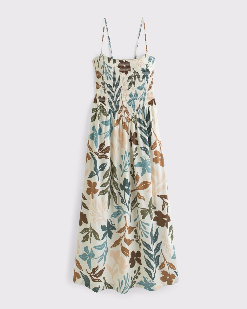 Women's Dipped-Waist Smocked Midi Dress | Women's New Arrivals | Abercrombie.com | Abercrombie & Fitch (US)