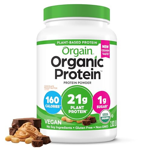Orgain Organic Vegan Protein Powder, Chocolate Peanut Butter - 21g Plant Protein, 6g Prebiotic Fiber, Low Net Carb, No Lactose Ingredients, No Added Sugar, Non-GMO, For Shakes & Smoothies, 2.03 lb | Amazon (US)