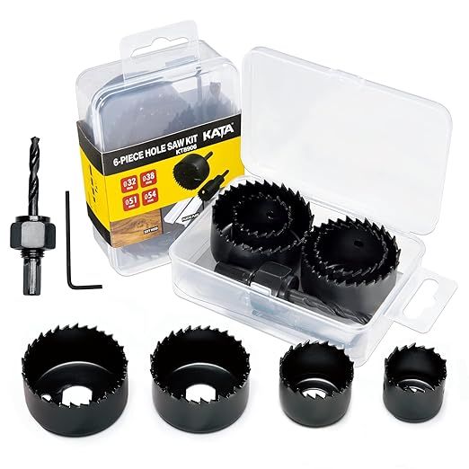 KATA 6PCS Hole Saw Kit 1-1/4" to 2-1/8"(32-54mm) Hole Saw Set in Case with Mandrels and Hex Key f... | Amazon (US)