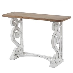 LuxenHome White and Natural Wood Rustic Vintage Console and Entry Table | Cymax