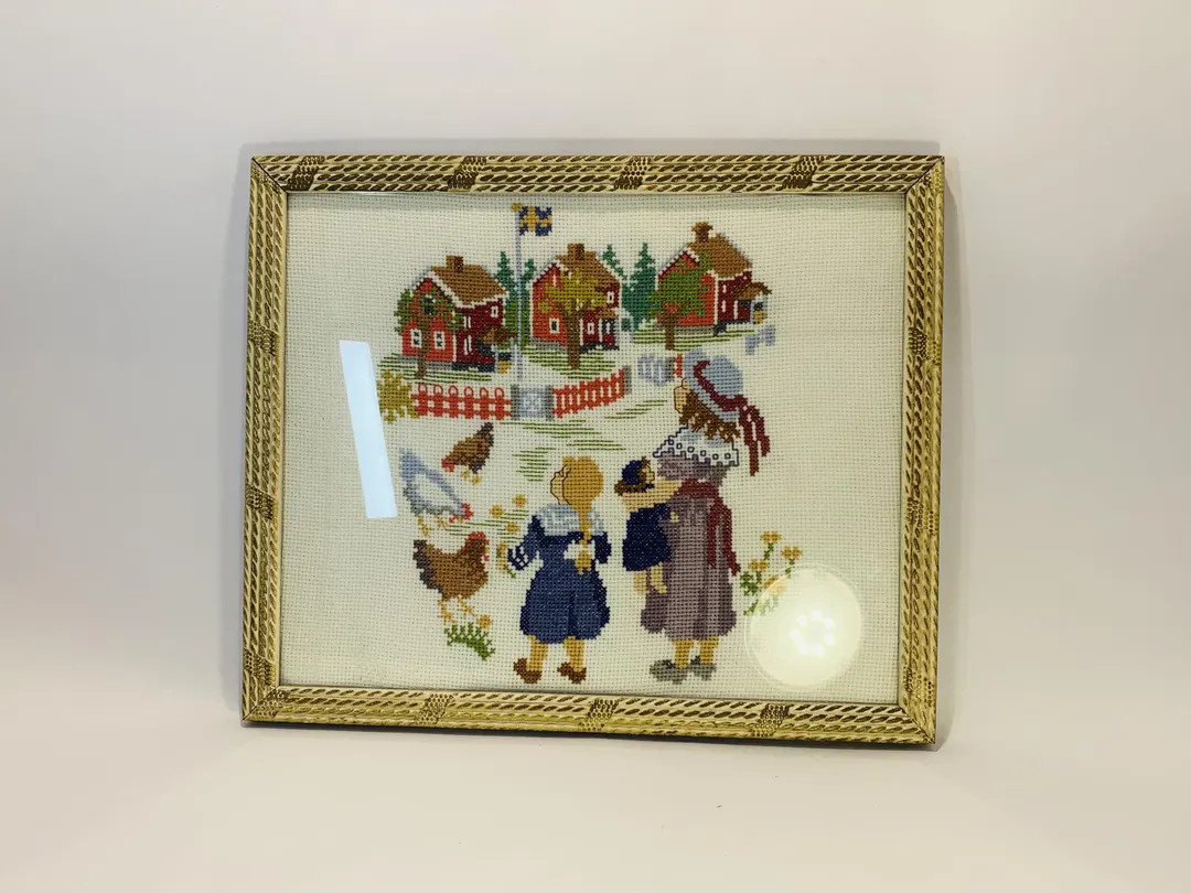 Vintage Framed Swedish Scene Cross-Stitch | Etsy (US)