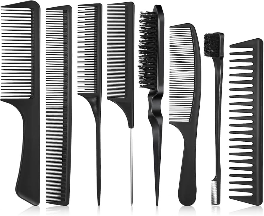 Fuyamp 8 In 1 Slick Brush and Comb Set - Plastic Bristle Hair Styling Tools, Teasing and Rat Tail... | Amazon (UK)