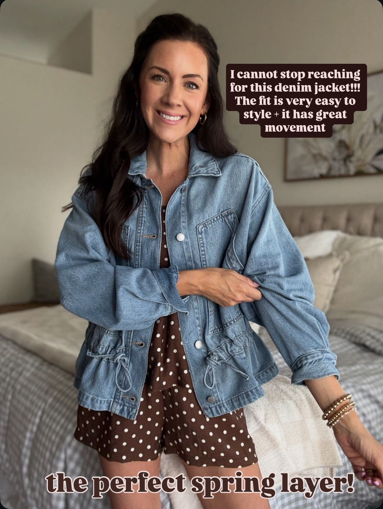 The cutest denim jacket for spring! In a small & medium polka dot set 

#LTKootd #LTKmomlife #LTKSeasonal