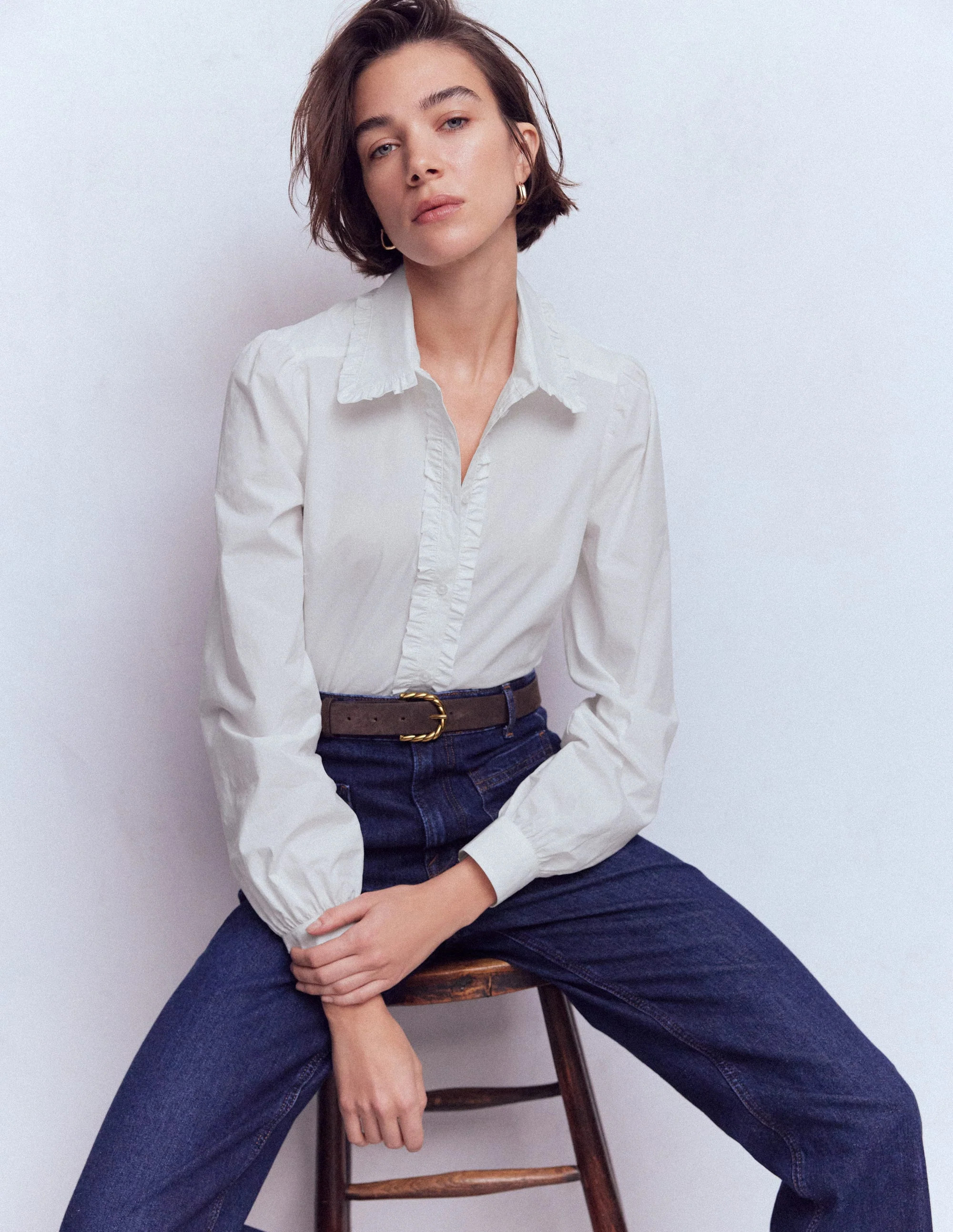 Cara Cotton Shirt-White Ruffle | Boden (US)