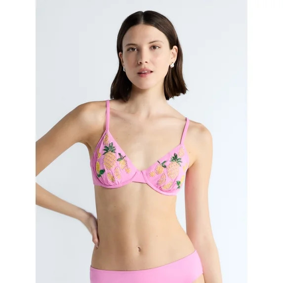 Free Assembly Women's Beaded Demi Underwire Bikini Top, Sizes XS-XL | Walmart (US)