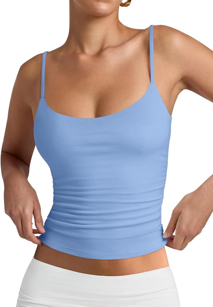 PINKMSTYLE Women's Basic Double Lined Scoop Neck Tank Tops Adjustable Cami Tank Summer Sleeveless... | Amazon (US)