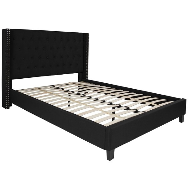 Conway Queen Size Black Wingback Button Tufted Platform Bed with Nailhead Trim | Bed Bath & Beyond